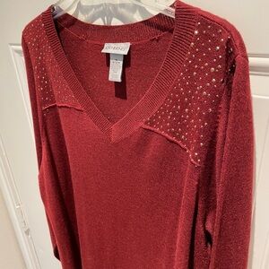 Catherines Maroon Red Jeweled Metallic Long Sleeve Sweater 1x 18/20 Sparkle